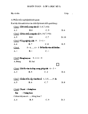 Đề ôn học kỳ I môn Toán Lớp 1